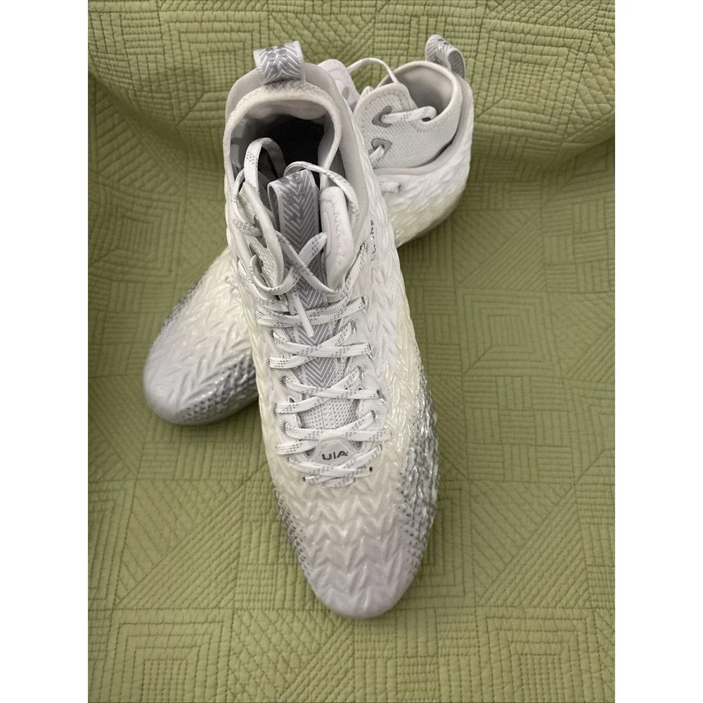 Under Armour UA Clone Football Cleats White Silver Men's Size 13 3024097-046